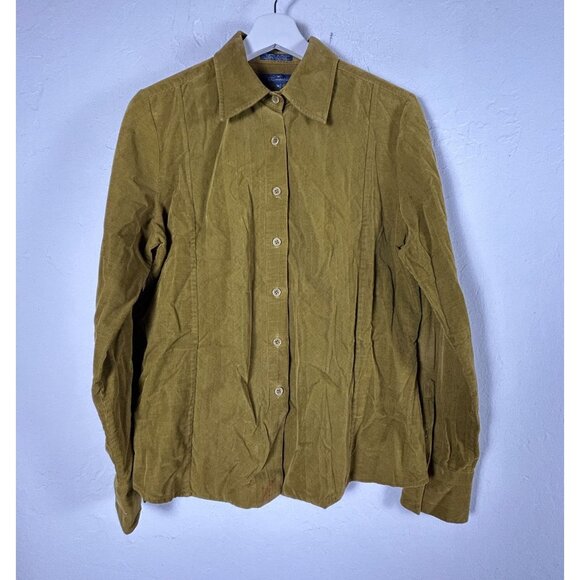 Faconnable Womens Corduroy Button-Up Shirt Medium Olive Long Sleeve Lightweight - Picture 1 of 9